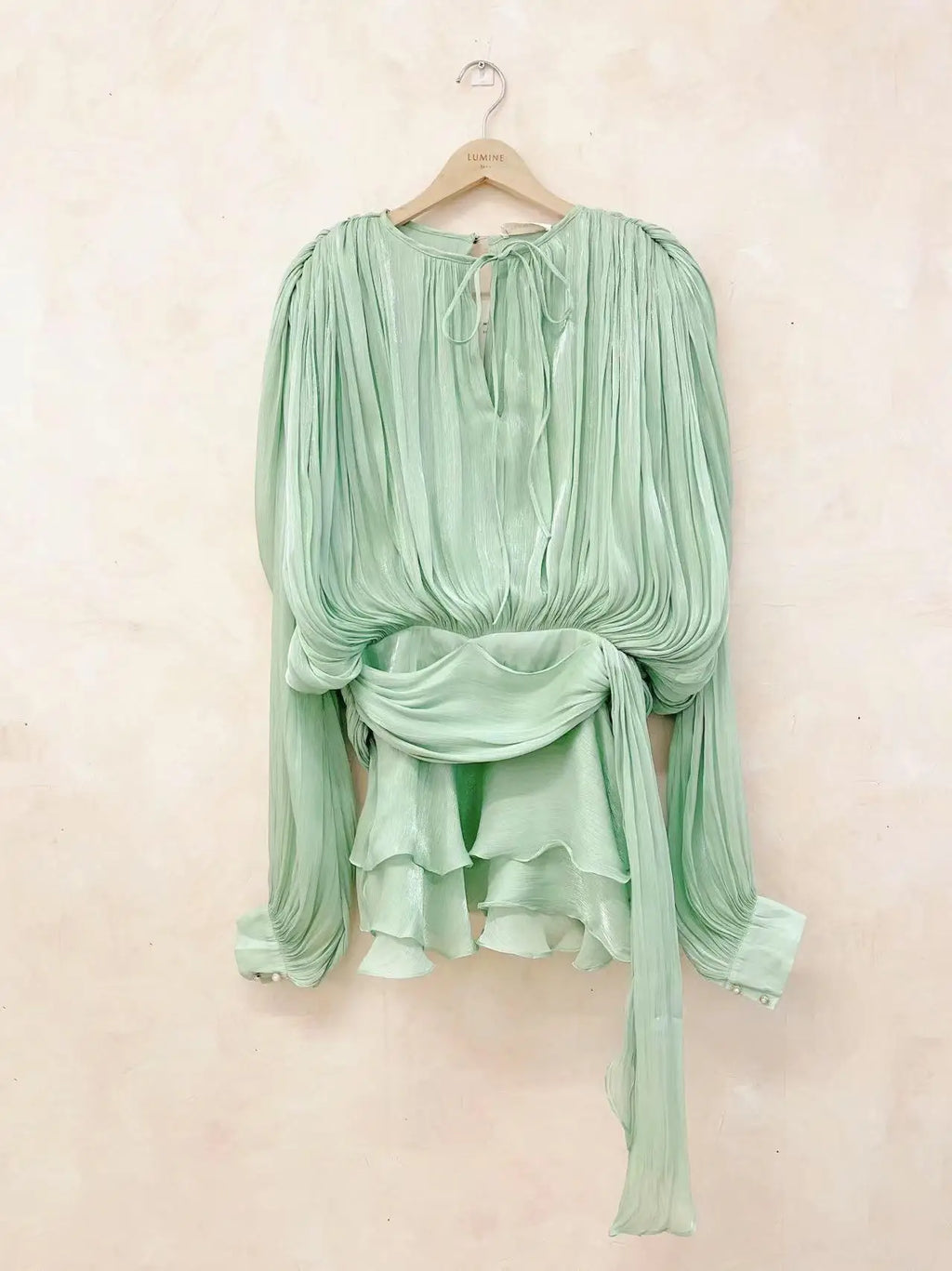 KBQ Solid Patchwork Lace Up Loose Dresses For Women O Neck Long Sleeve High Waist Spliced Folds Temperament Dress Female Fashion