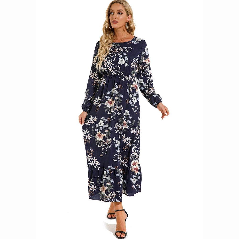 2025 Sping Summer Bohemian Women Maxi Dress Casual Long Sleeve High Waist Beach Woman Chiffon Dresses Floral Vestidoes Mujer New