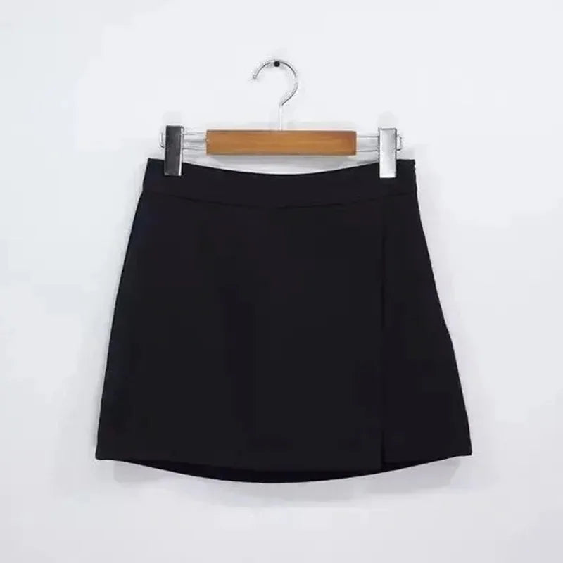 Black Mini Skirts Women Irregular Side Slits High Waist A Line Shorts Skirts Summer Korean Fashion Chic Hip Wrap Skirt Female