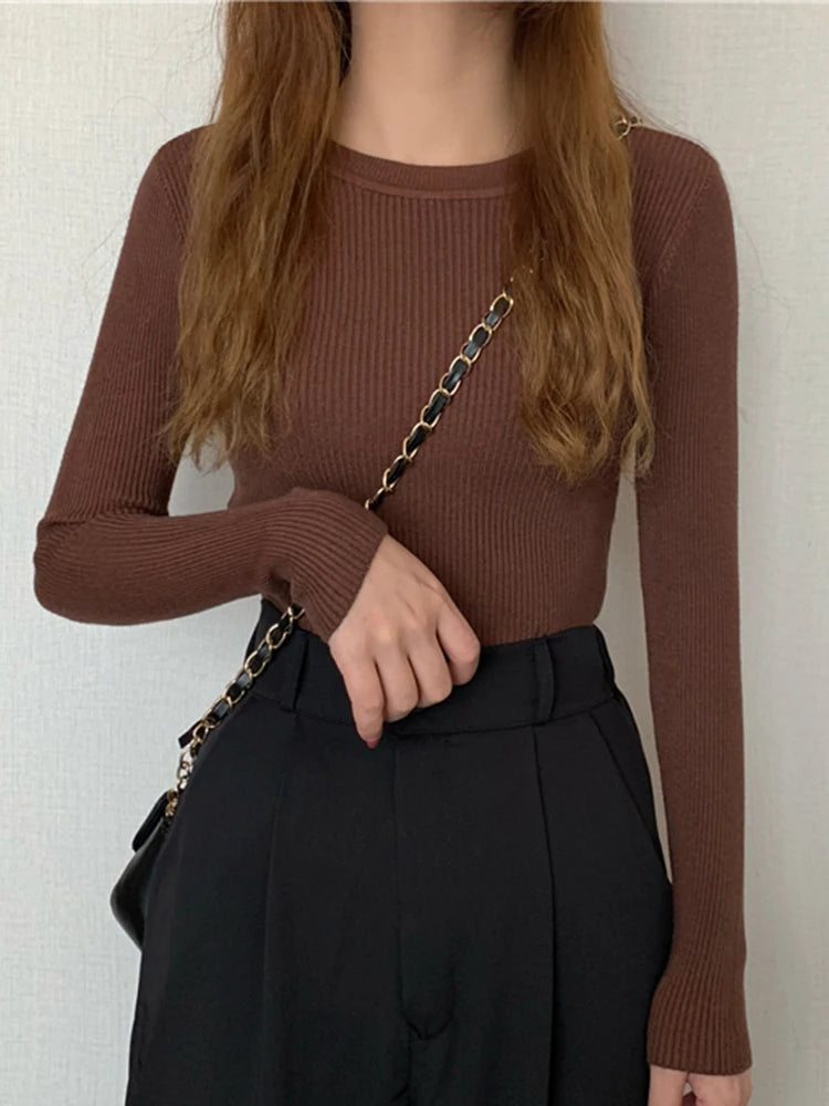 2025 New Women Sweater Autumn Winter Long Sleeve Pullover Basic Top Fashion O-neck Elastic Female Winter Solid Knitted Jumper