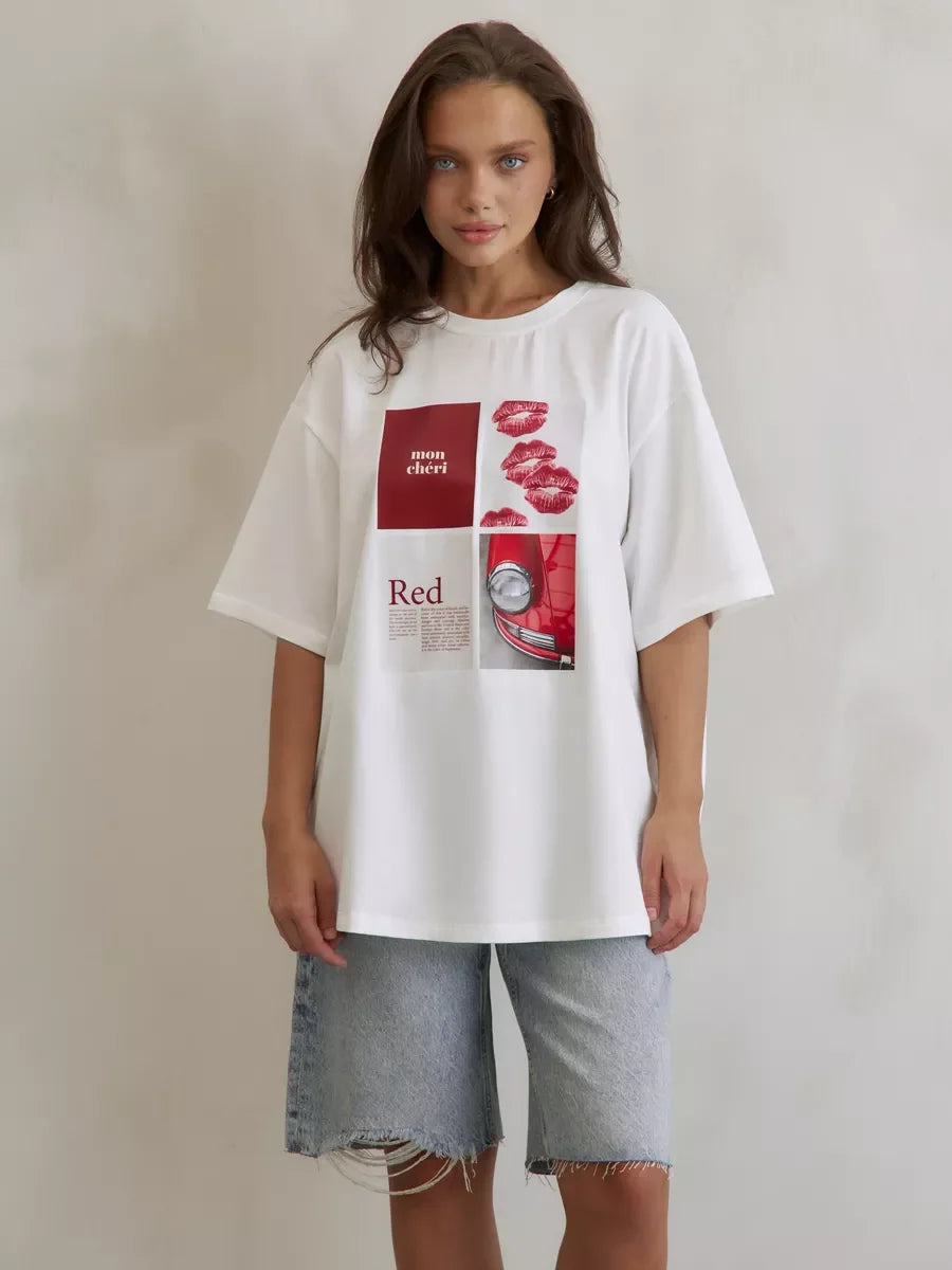 European American Hot Girl American Y2K Design Printed T-shirt Summer Women Ins Pure Cotton High Street Retro Short-sleeved Top