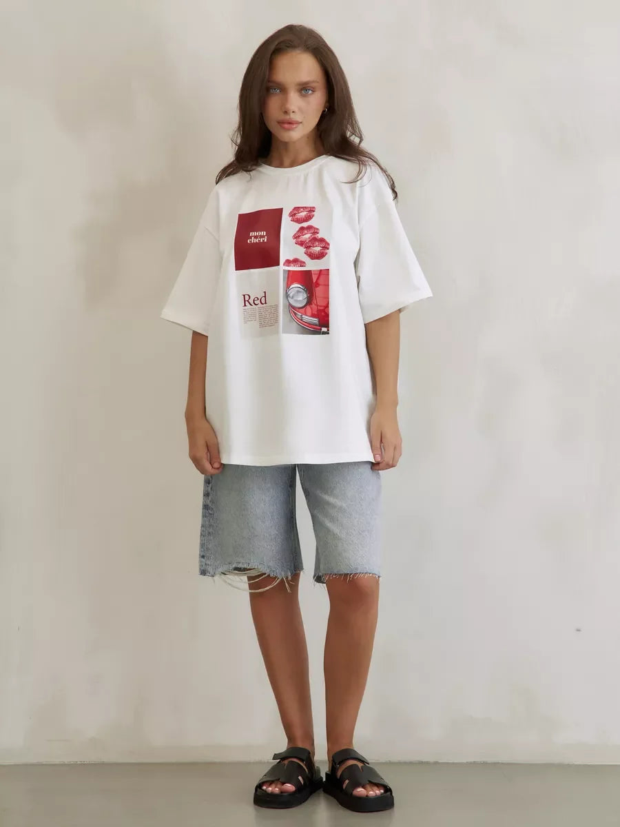 European American Hot Girl American Y2K Design Printed T-shirt Summer Women Ins Pure Cotton High Street Retro Short-sleeved Top