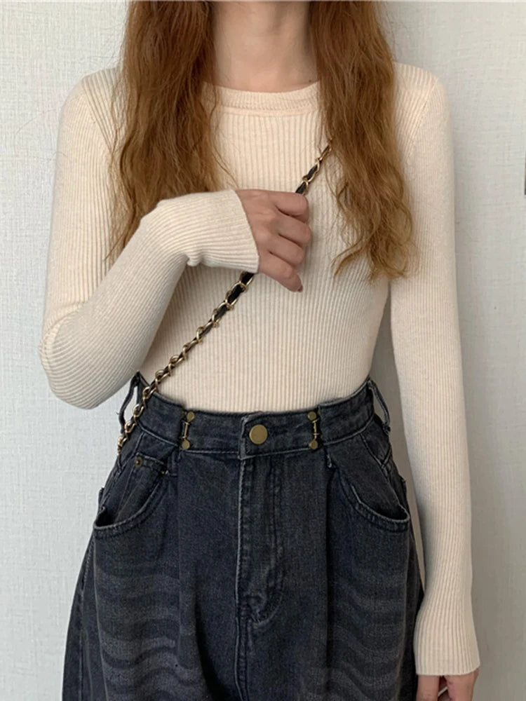 2025 New Women Sweater Autumn Winter Long Sleeve Pullover Basic Top Fashion O-neck Elastic Female Winter Solid Knitted Jumper