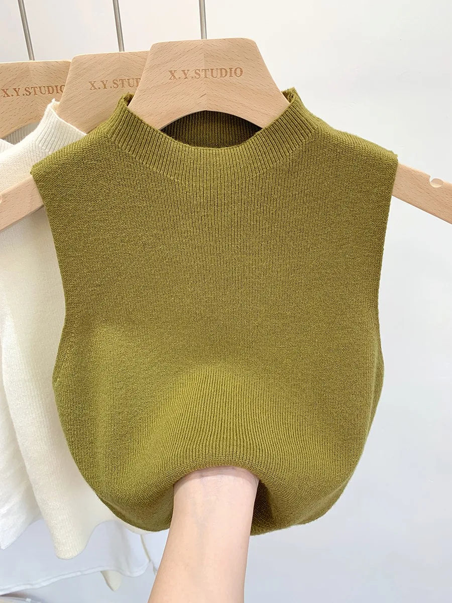 Women Knitted Tank Top Summer Fall Slim Sweater Short Sleeveless Solid Spring Autumn Sweaters Pullovers