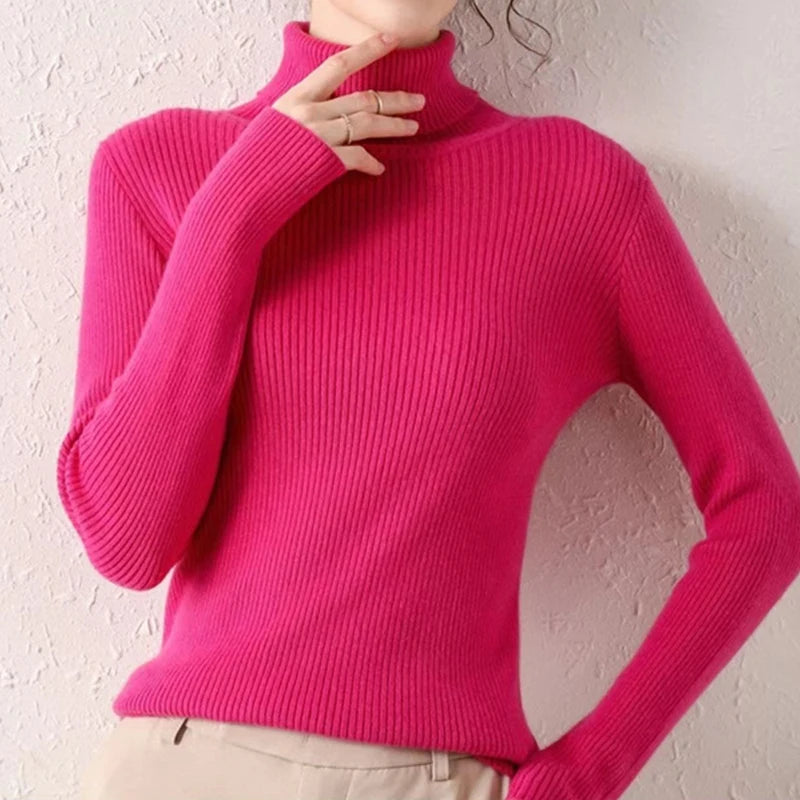 2025 Women Turtleneck Sweater Knitted Soft Pullovers Cashmere Jumpers Basic Solid Soft Sweaters Women Autumn Winter Casual Top