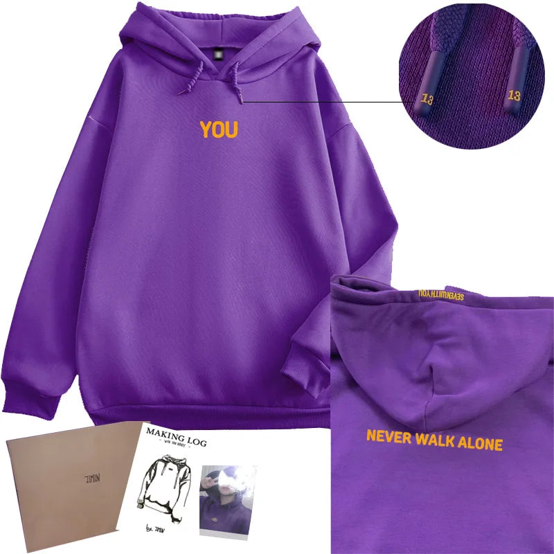 2025 Original  Hoodie Printed Seven With You 13 You Never Walk Alone Digital File Jimin Merch For Fans Card Purple Sweatshirt
