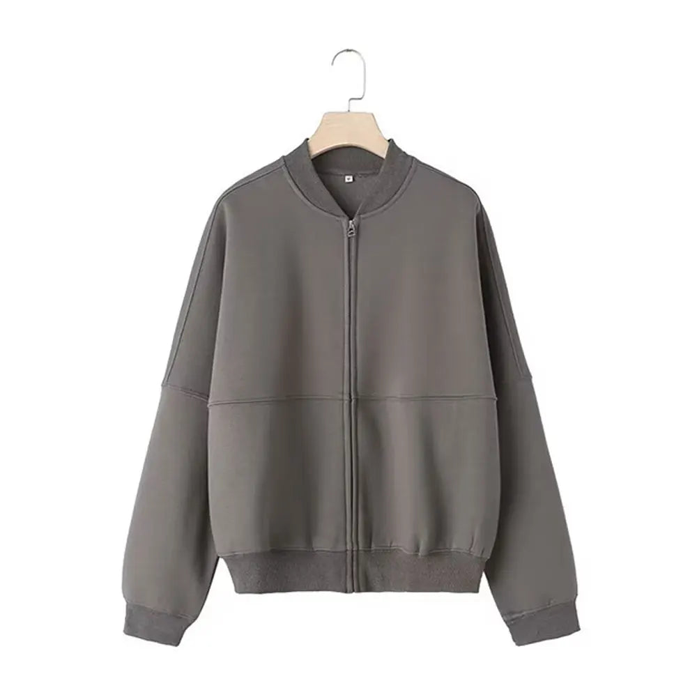 HH Women's Fall 2-Piece Retro Solid Color Zip Bomber Jacket Sweatshirt+High Waist Lace Up Women's Wide Leg Pants Street Wear