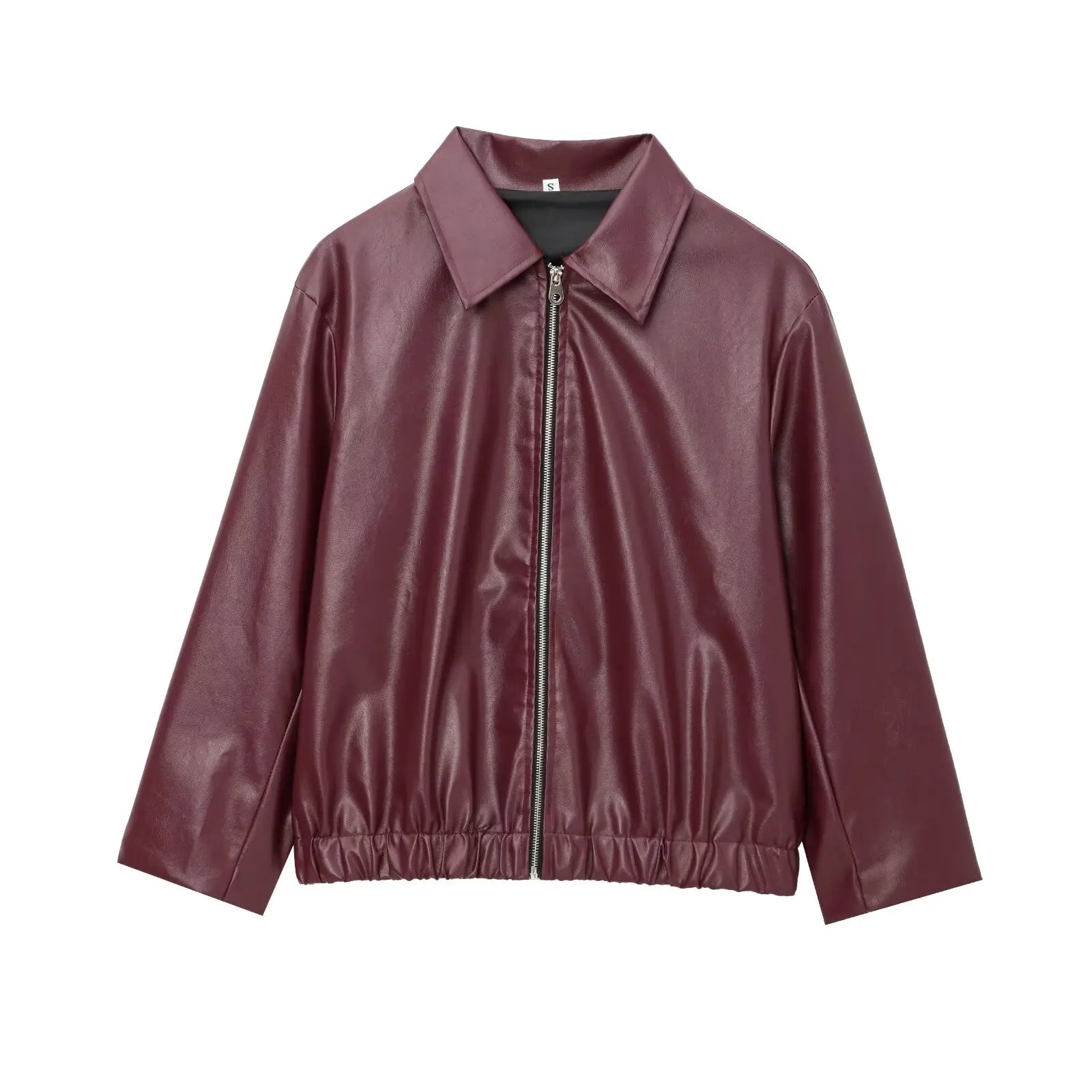 HH Wine Red Faux Leather Jakcet Fashion Outerwear Thicken Zipper Lapel Pu Coats Autumn Winter Streetwear Ladies Tops Women