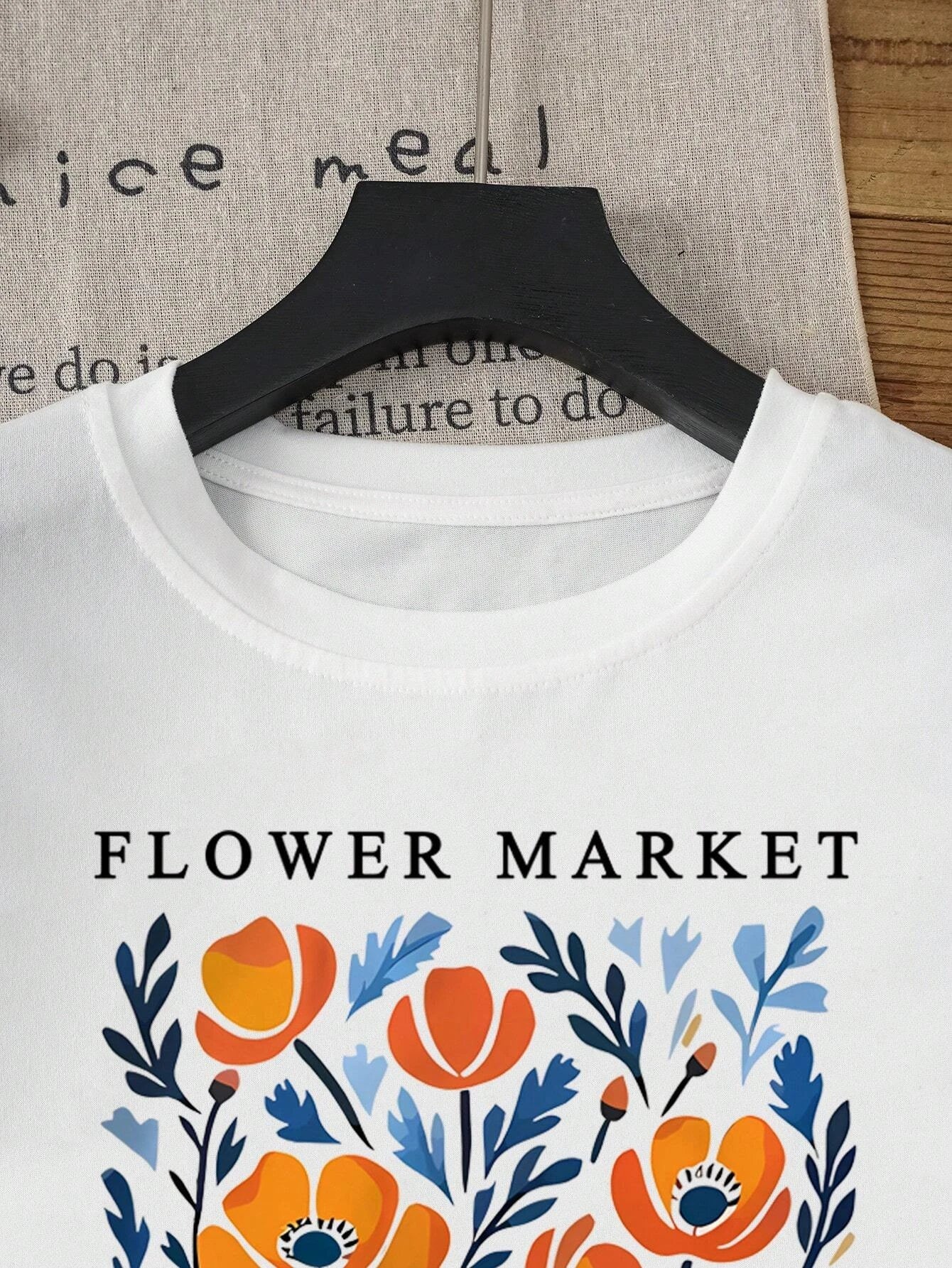 Yellow Flowers Market California Print T-Shirt Woman Soft Cotton Tee Top O-Neck Casual T Shirt Crewneck Sports Short Sleeve