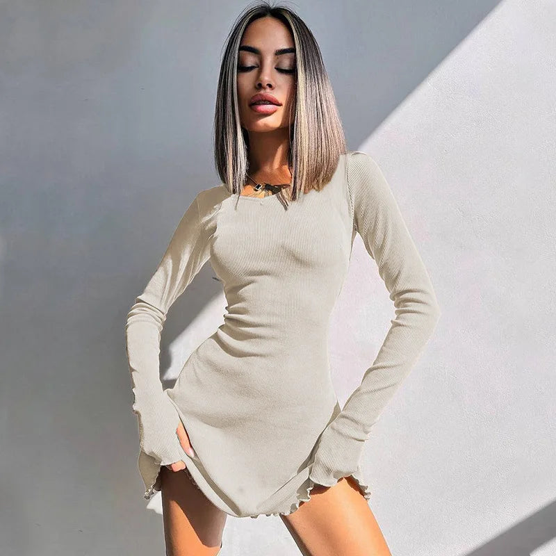 Dulzura Women 2024 Spring Autumn Fashion Long Sleeve Knitted Streetwear Bodycon Short Mini Dress Wholesale Items For Business