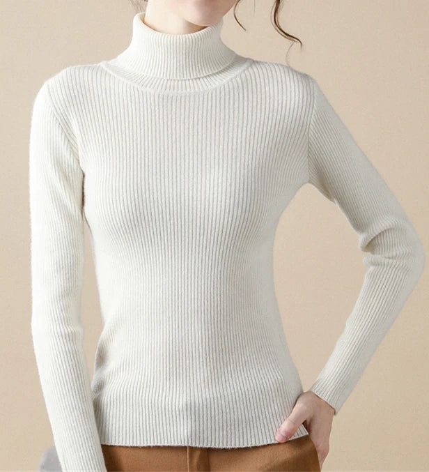 2025 Women Turtleneck Sweater Knitted Soft Pullovers Cashmere Jumpers Basic Solid Soft Sweaters Women Autumn Winter Casual Top