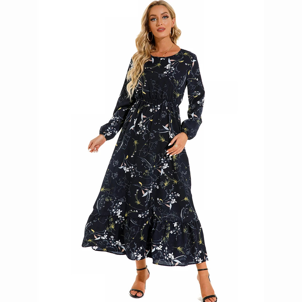 2025 Sping Summer Bohemian Women Maxi Dress Casual Long Sleeve High Waist Beach Woman Chiffon Dresses Floral Vestidoes Mujer New