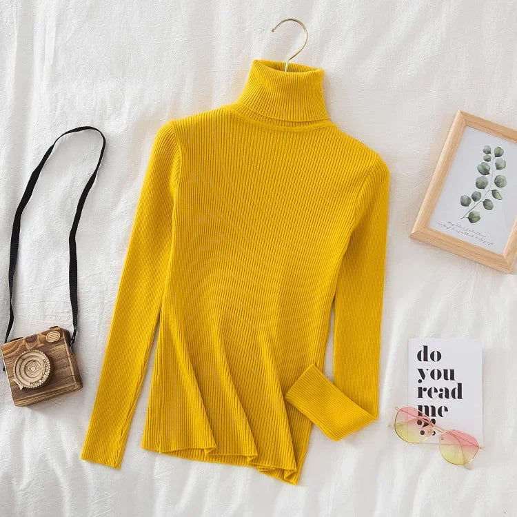 2025 Women Turtleneck Sweater Knitted Soft Pullovers Cashmere Jumpers Basic Solid Soft Sweaters Women Autumn Winter Casual Top