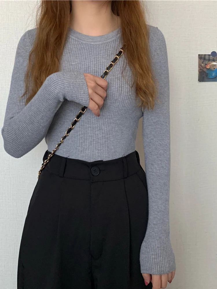 2025 New Women Sweater Autumn Winter Long Sleeve Pullover Basic Top Fashion O-neck Elastic Female Winter Solid Knitted Jumper