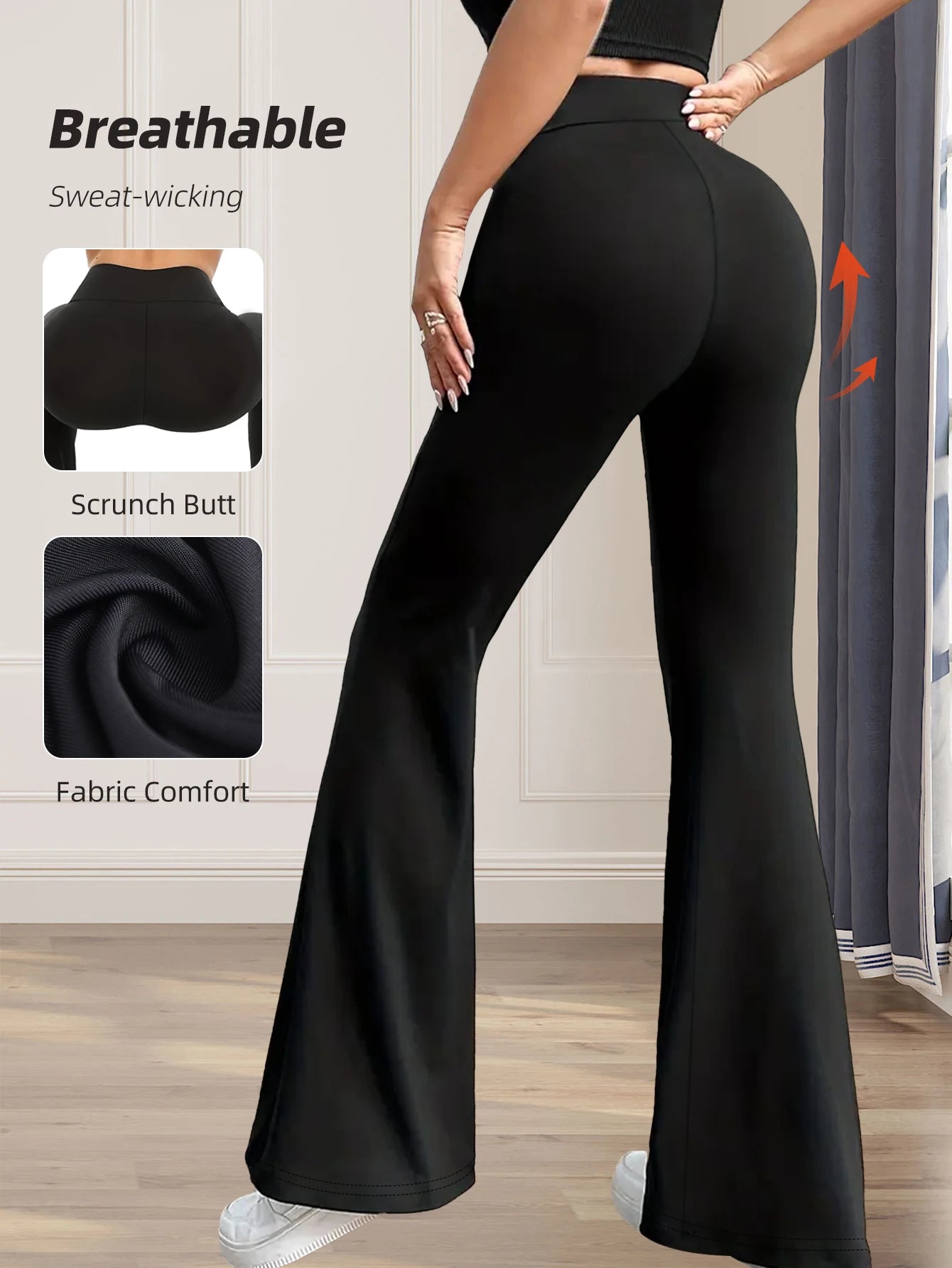 Women's spring and summer high waisted tight fitting flared pants, slim leg long black pants, thin wide leg pants for slim women